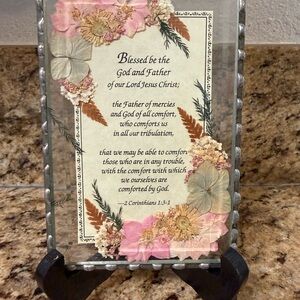Pressed Flower Prayer Plaque - Pink and Cream Floral Decor